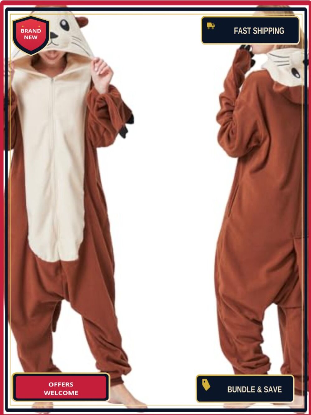 Sea Otter Onesie Costume Adult Fleece Pajama Cosplay Halloween
